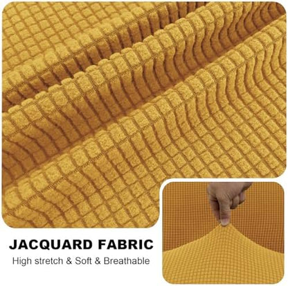 UNBBRRL Seat Cushion Cover and Back Covers for Corner Sofa Stretch Jacquard, Non Slip L Shaped Sofa Slipcover with Storage Ottoman, Sectional Couch Cover for Chaise Lounge (Gold,24 x 35 x 6”)