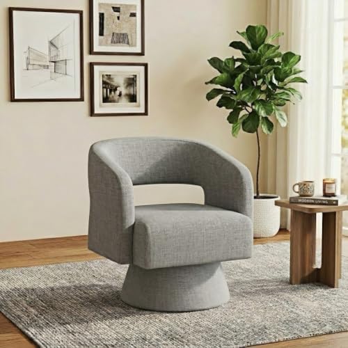 Swivel Accent Chair Set of 2,Mid-Century Barrel Chair(Grey-chenille)
