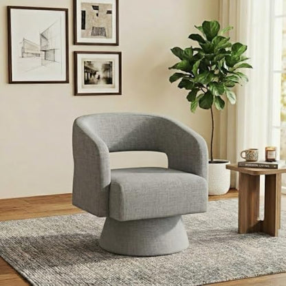 Swivel Accent Chair Set of 2,Mid-Century Barrel Chair(Grey-chenille)