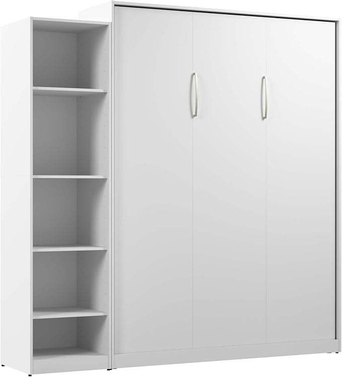Bestar Claremont Queen Murphy Bed with Closet Organizer (85W) in White, Space-Saving Sleeping Arrangement for Multipurpose Room