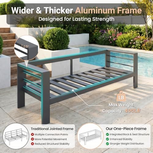 Aluminum Patio Furniture Set, All Weather Patio Sofa with 10" Back Cushion