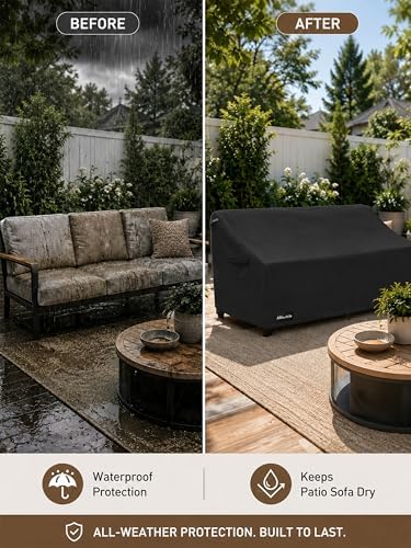 3-Seater Patio Sofa Cover,85W x 37D x 35H Inches Outdoor Couch Cover,100% Waterproof Heavy Duty Patio Sofa Covers,Patio Furniture Covers,Black