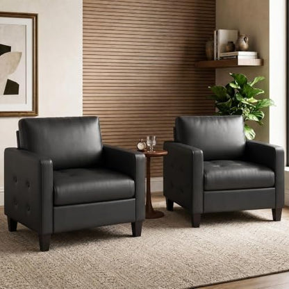 STHOUYN Accent Chairs Set of 2, Faux Leather Living Room Chair, Black