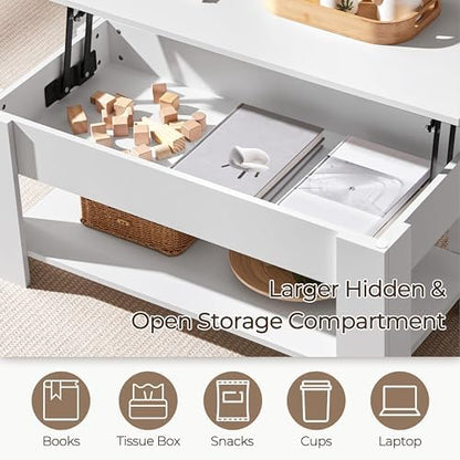 Yaheetech White Lift Top Coffee Table with Storage for Living Room, 38.6"