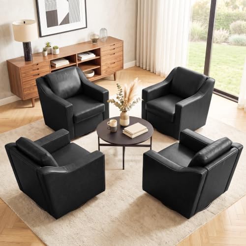 Faux Leather Swivel Accent Chairs Set of 4, Modern Armchair, Black