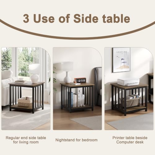 Large End Tables Living Room Set of 2 with Storage Shelf