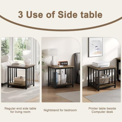 Large End Tables Living Room Set of 2 with Storage Shelf
