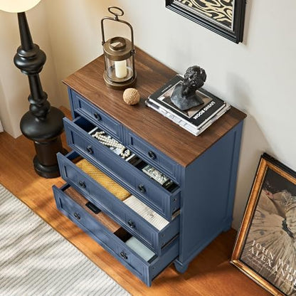 Joaxswe Farmhouse 5 Drawer Dresser for Bedroom Set of 2, 33.2" Tall Small Dressers & Chest of Drawers, Rustic Wood Dresser with Metal Handle, Storage Organizer Closet for Living Room, Hallway,Entryway