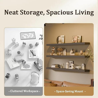 Floating Shelves for Wall, 60 Inch Extra Long Gray Wall Shelves, Set of 3, Hanging Invisible Brackets Floating Shelves for Living Room,Bedroom,and Kitchen