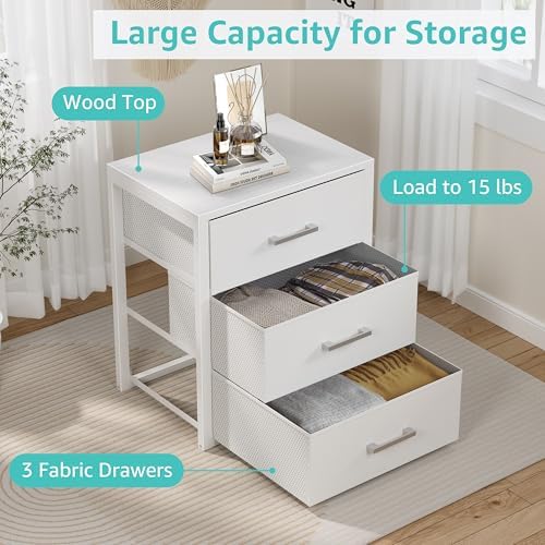 BOLUO Closet Drawers White Fabric 3 Drawer Small Dresser for Closet Organizers and Storage Bedroom Dorm Modern