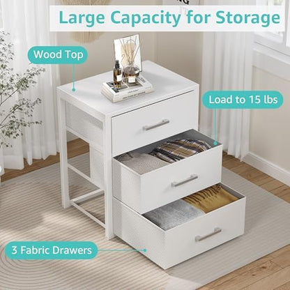 BOLUO Closet Drawers White Fabric 3 Drawer Small Dresser for Closet Organizers and Storage Bedroom Dorm Modern
