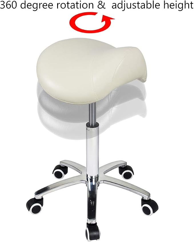 Antlu Saddle Stool Rolling Chair for Medical Lash Massage Salon Kitchen Spa,Adjustable Hydraulic Stool with Wheels (Beige)