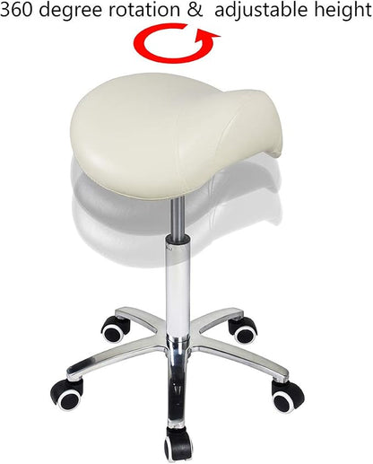 Antlu Saddle Stool Rolling Chair for Medical Lash Massage Salon Kitchen Spa,Adjustable Hydraulic Stool with Wheels (Beige)