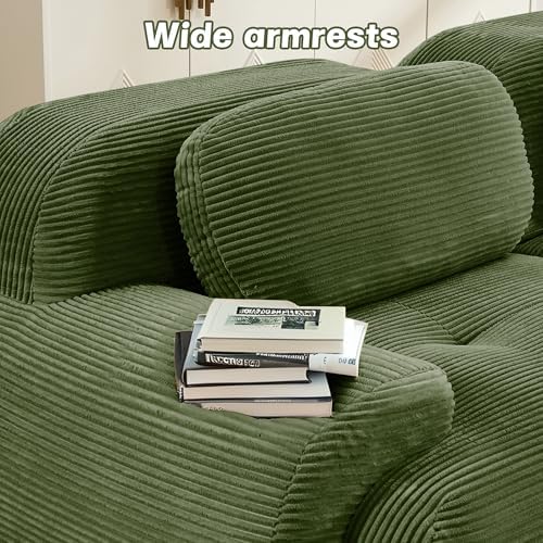 117" Corduroy Modern Sectional Couch, Boneless Couch, Compact sofa, Green