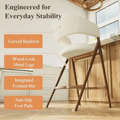 COLAMY Bar Stools Set of 4, 26" Counter Height Barstools with Backs, Modern Upholstered Bar Chairs with Metal Legs for Kitchen Island Counter, Dining Room, Beige