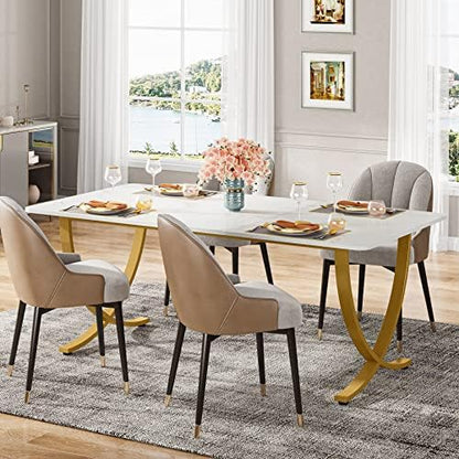 LITTLE TREE Dining Room Table, Kitchen Table with Faux Marble Table Top and Gold Metal Legs