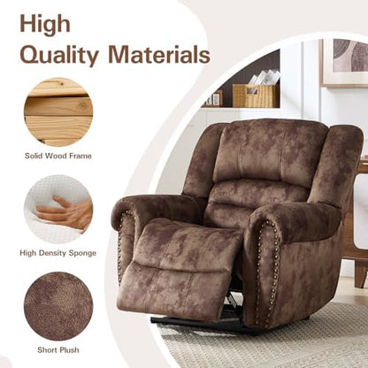 CANMOV Manual Recliner Chair Set of 2, Classic and Traditional Fabric Recliner Chair with Comfortable Arms and Back Single Sofa for Living Room, Chocolate Brown