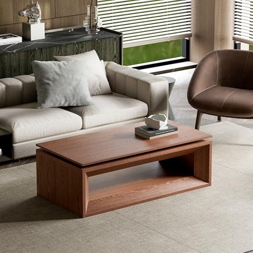 43.3'' Lift Top Coffee Table with Storage, Mid Century Modern Wood Rectangle Coffee Table with Floating Tabletop,Coffee Table with Lifting Top for Living Room,Apartment Home Office, Walnut