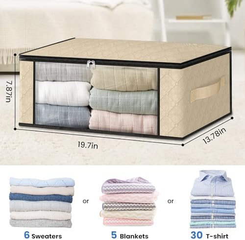 HomeHacks 10-Pack Clothes Organizer Storage Bags, 35L Storage Bins, Beige