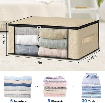 HomeHacks 10-Pack Clothes Organizer Storage Bags, 35L Storage Bins, Beige
