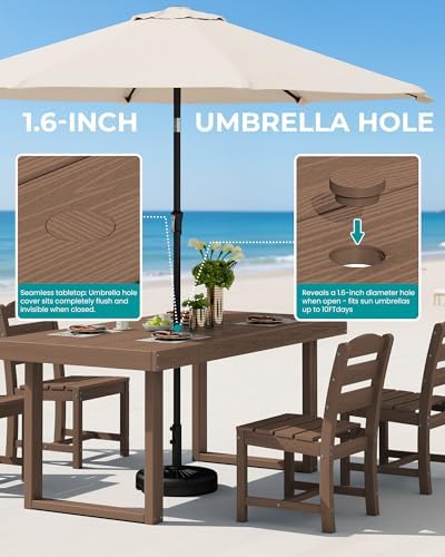 SERWALL HDPE Outdoor Dining Set for 6, 67'' Patio Table and Chairs Set