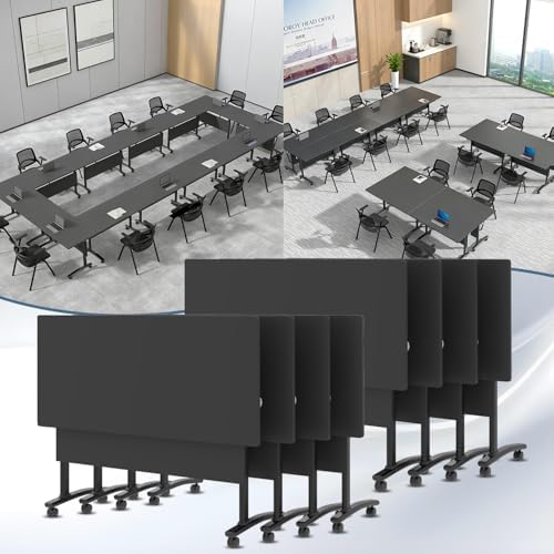 Conference Table, Folding Conference Room Tables with Wheels, Modular Flip Top Nesting Training Table, Modern Rolling Meeting Stackable Tables for Mobile Office Boardroom Classroom, Gray 8Pack