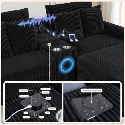 83" Corduroy Sectional Modular Couch with Speakers