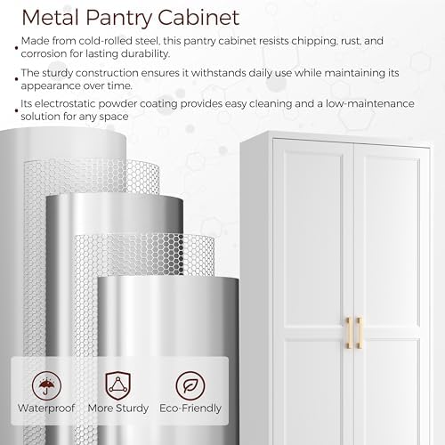 71" Tall Metal Kitchen Pantry Cabinet, Storage Cabinet with Doors