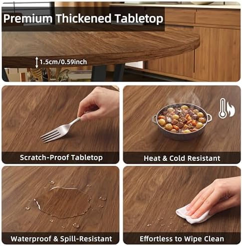 Round Dining Table for 4, 43 Inch Dining Room Kitchen Table with 1-Tier Storage Shelf, Modern Farmhouse Dinner Furniture(Walnut-43 inches)
