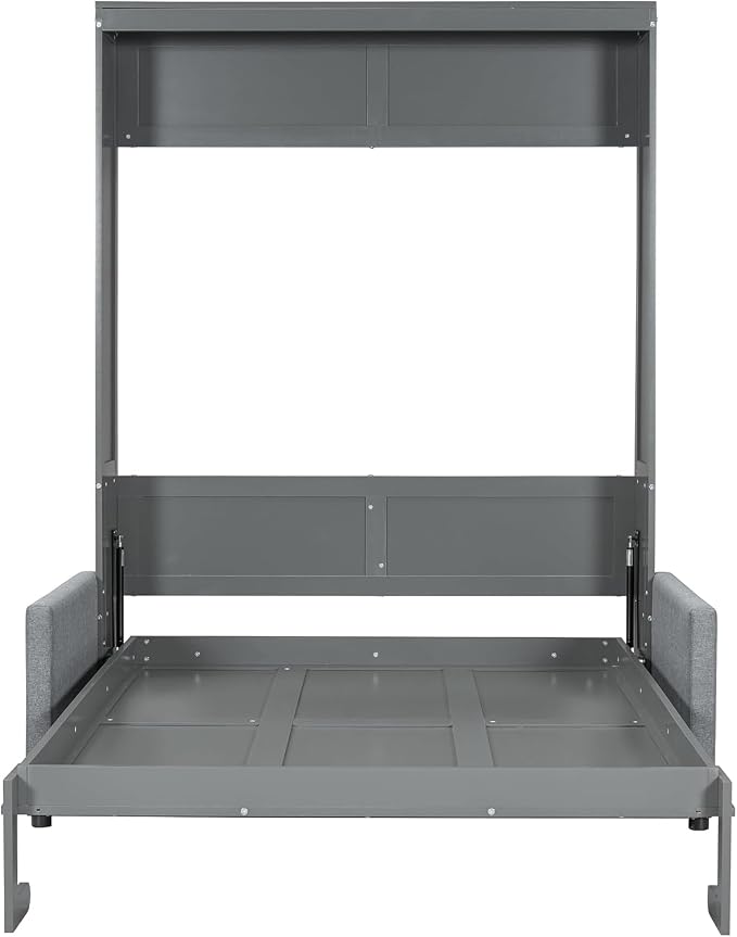 MERITLINE Full Murphy Bed with Couch,Wood Murphy Bed Cabinet with Sofa,Fold up Bed Grey Murphy Wall Bed Full Size