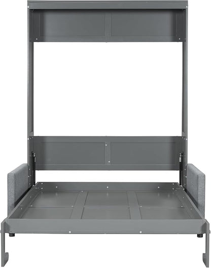 MERITLINE Full Murphy Bed with Couch,Wood Murphy Bed Cabinet with Sofa,Fold up Bed Grey Murphy Wall Bed Full Size