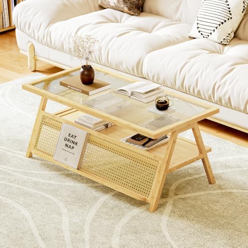Bamworld Coffee Table with Storage Mid-Century Modern Coffee Table Boho