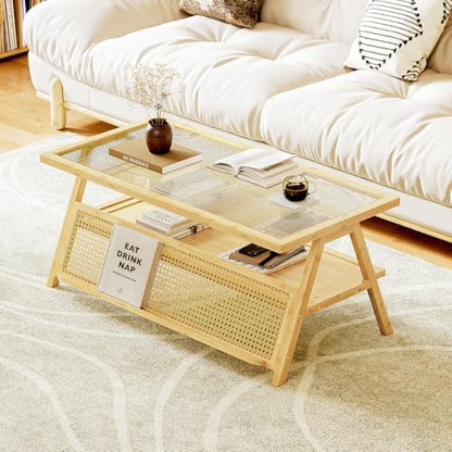 Bamworld Coffee Table with Storage Mid-Century Modern Coffee Table Boho