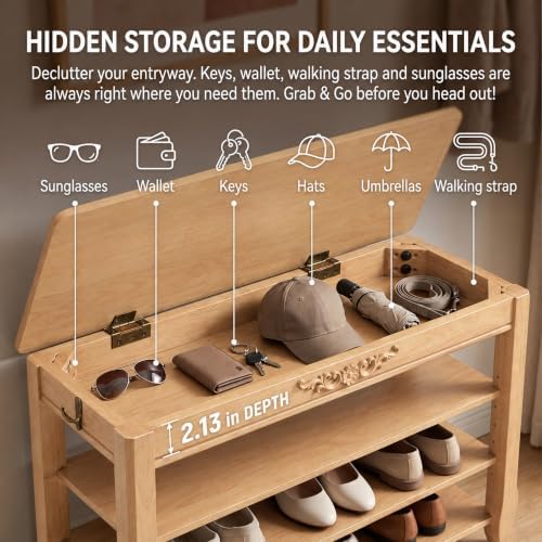 Shoe Storage Bench Shoe Rack Bench with Storage 3 Tier Wooden Shoe Bench