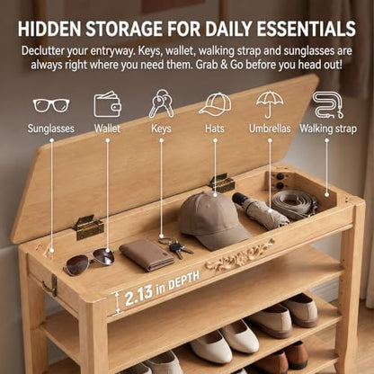 Shoe Storage Bench Shoe Rack Bench with Storage 3 Tier Wooden Shoe Bench