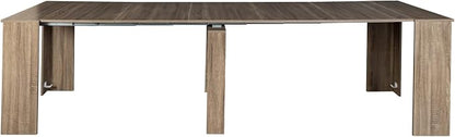 Extendable Console Table, Brown MDF Wood, 118" Dining/Desk, Space-Saving Design, Versatile for Home/Office, Easy Assembly. Perfect for Any Environment.