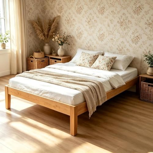OLIXIS Full 12 Inch Solid Wood Platform Bed Frame, Honey Wood