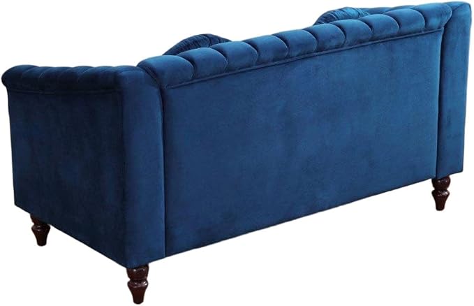 60" Loveseat Sofa, Microfiber Chesterfield Upholstered Sofas Love Seat, Couch Chair Sets with Style Button Tufted, Scroll Arms and Nailhead for Living Room, Office, Blue