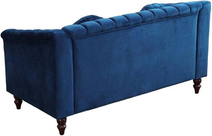 60" Loveseat Sofa, Microfiber Chesterfield Upholstered Sofas Love Seat, Couch Chair Sets with Style Button Tufted, Scroll Arms and Nailhead for Living Room, Office, Blue