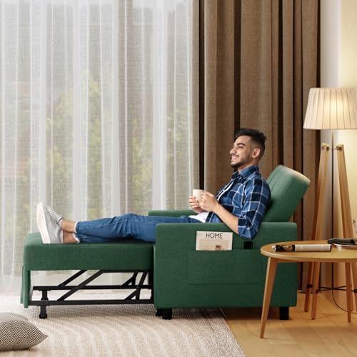 Aiho Convertible Sleeper Chair Sofa Bed with Adjustable Design, Green