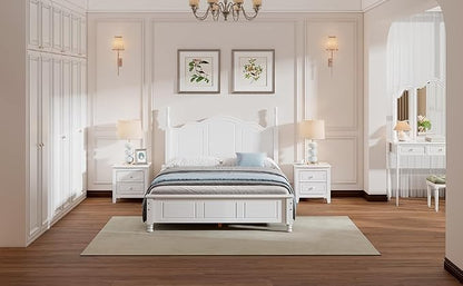 Harper & Bright Designs 3 Pieces Full Size Bedroom Sets, Solid Wood Platform Bed Frame with Heeadboard, 2 Nightstands, Farmhouse Design Full Bedroom Furniture Sets, Easy to Assemble (White)
