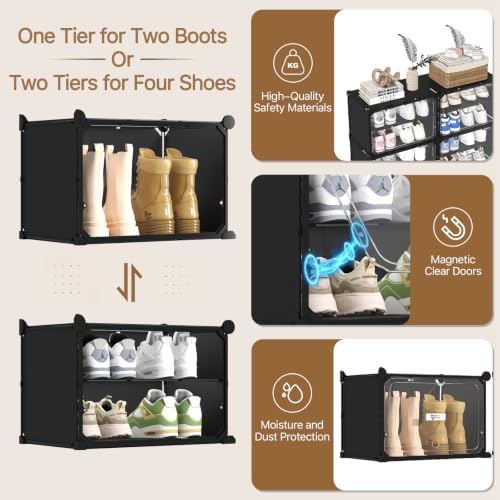 Black 6 Tier Modular Shoe Storage Cabinet with Magnetic Doors