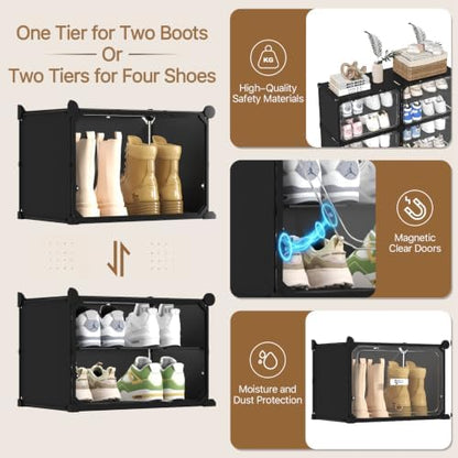 Black 6 Tier Modular Shoe Storage Cabinet with Magnetic Doors