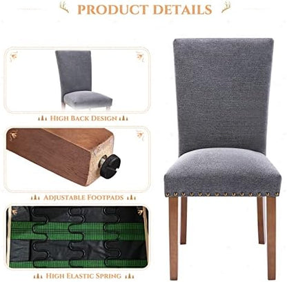 Parsons Dining Chairs Set of 4, Upholstered Nailhead Dining Room Kitchen Side Chair with Thick Cushions and Wood Legs, Dark Grey