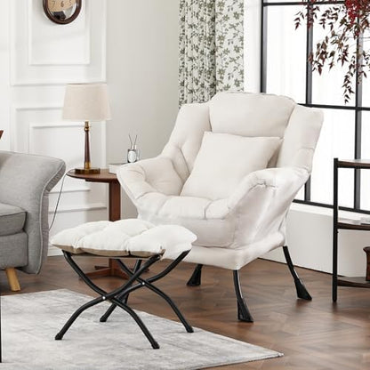 Lazy Chair with Ottoman, Comfy Reading Chair for Bedroom