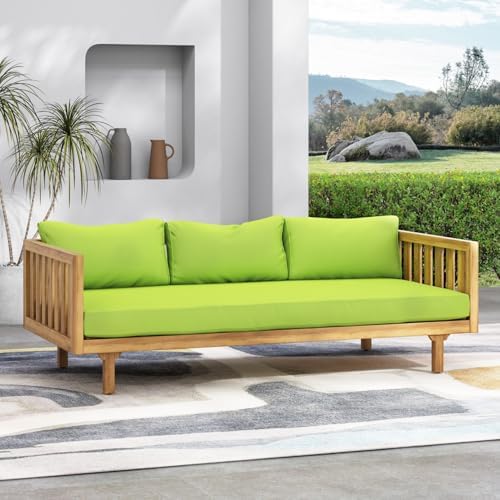 Merax Outdoor Acacia Wood Daybed, 3 Seater Day Bed Couch Sofa with Water Resistant Cushions for Patio Backyard, Garden Furniture, Green
