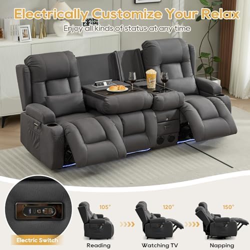 IPKIG Power Loveseat Recliner Sofa with Flip Back Console, 89" - 4 Seat