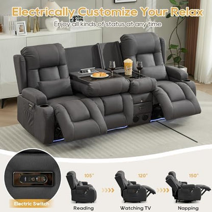 IPKIG Power Loveseat Recliner Sofa with Flip Back Console, 89" - 4 Seat