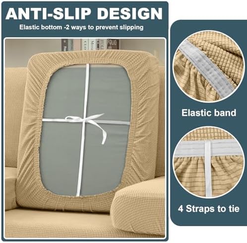 UNBBRRL Seat Cushion Cover and Back Covers for Corner Sofa Stretch Jacquard, Non Slip L Shaped Sofa Slipcover with Storage Ottoman, Sectional Couch Cover for Chaise Lounge (Mustard,47 x 47 x 6”)
