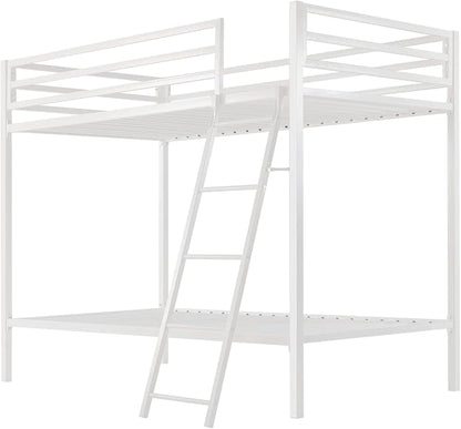 SHA CERLIN Loft Bunk Bed Twin Over Twin Size with Ladder and Guardrail,Heavy Duty Metal Slats Support No Box Spring Needed Small Space Saving Furniture for Bedroom Dorm,White